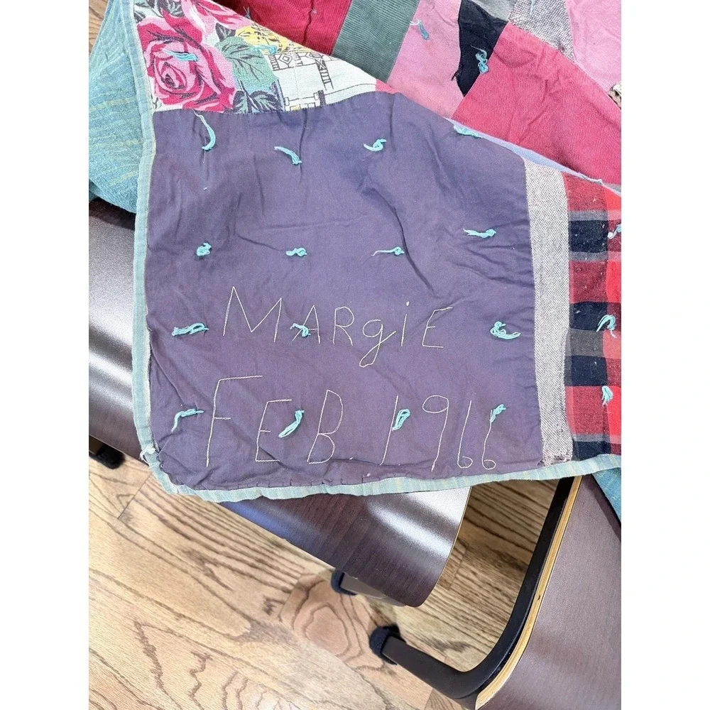 Antique Vintage 1966 Hand Made Stitched Hand Tied Crazy Quilt  72